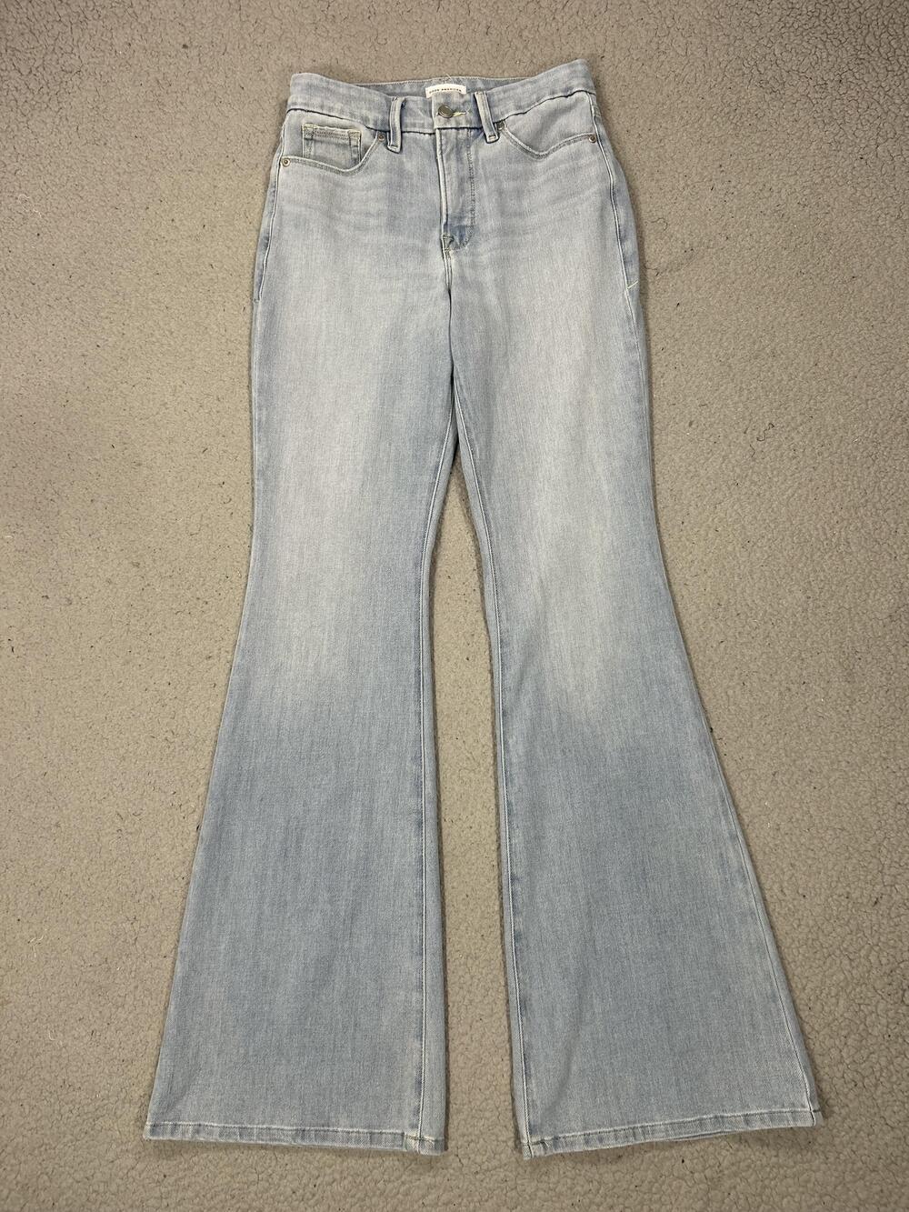 Good American Good Legs Slim Flare Jeans Womens 28 Light Wash Mid Rise Denim